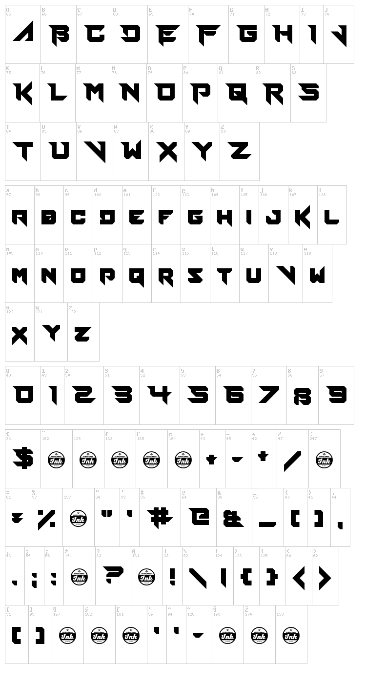 Fierce Brosnan font map